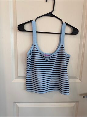 Edikted Light Blue and Brown Striped Tank Top